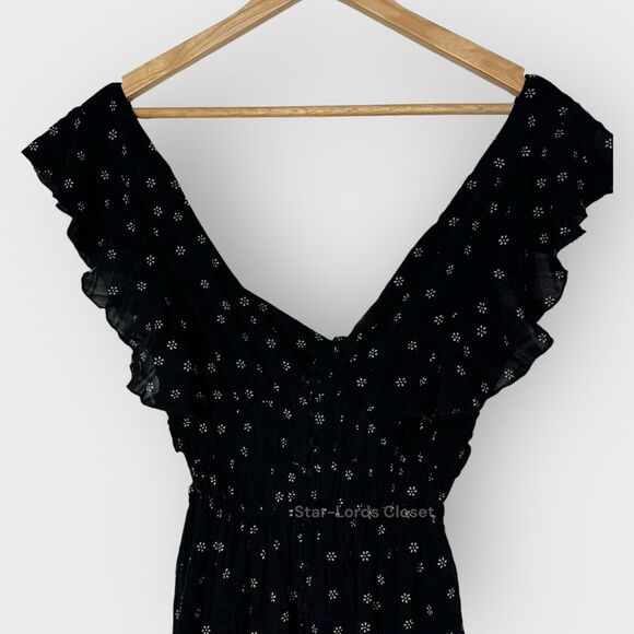 Bishop & Young Santorini Midi Dress Small Black White Floral Romantic Flutter - Picture 6 of 11